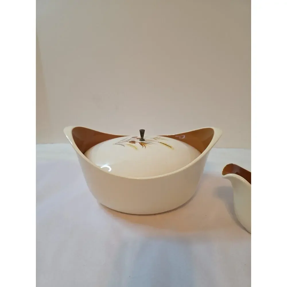 Vintage Mid Century Modern Taylor Smith Autumn Harvest Covered Casserole & Gravy